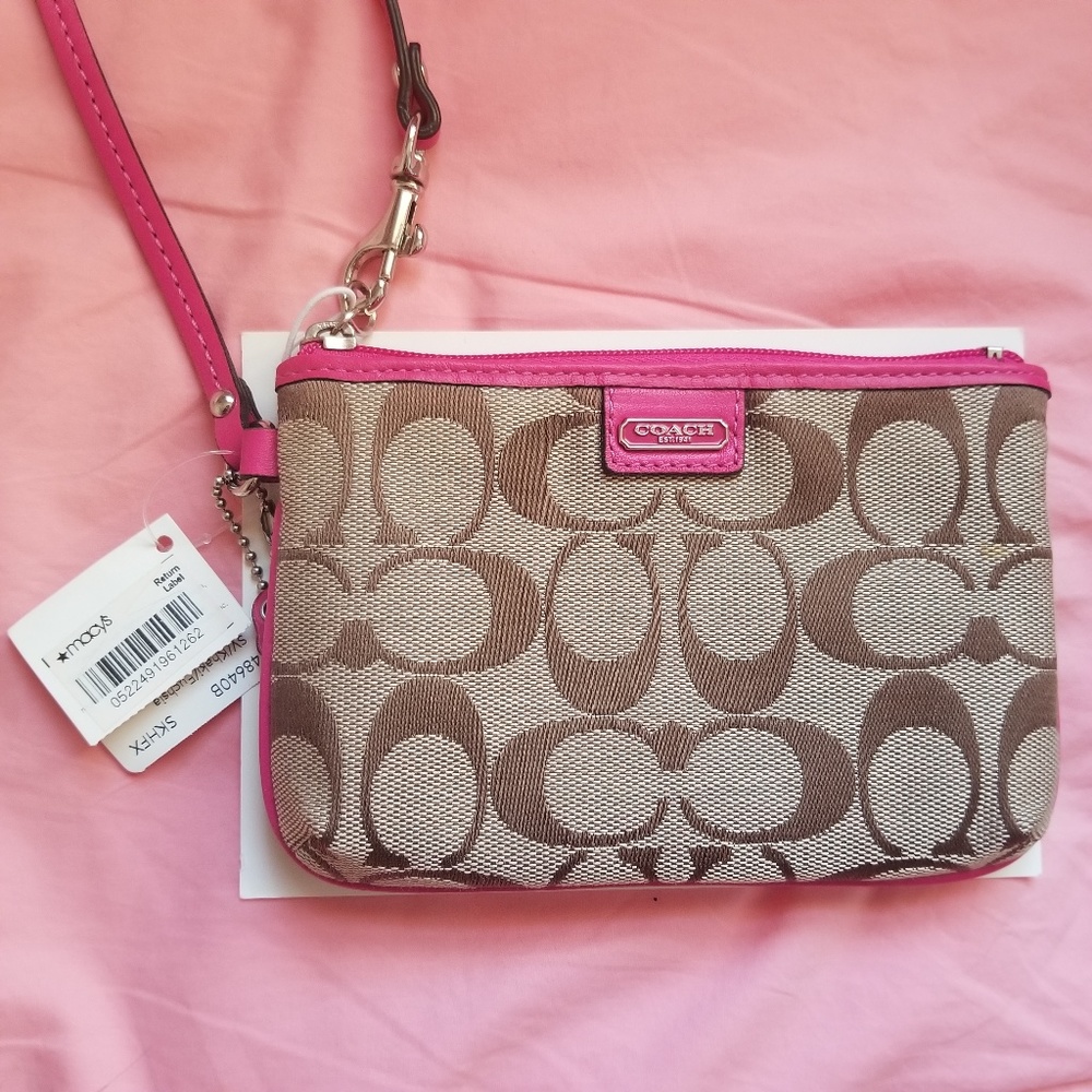 BRAND NEW Coach Wristlet SV/Khaki/Fuchsia